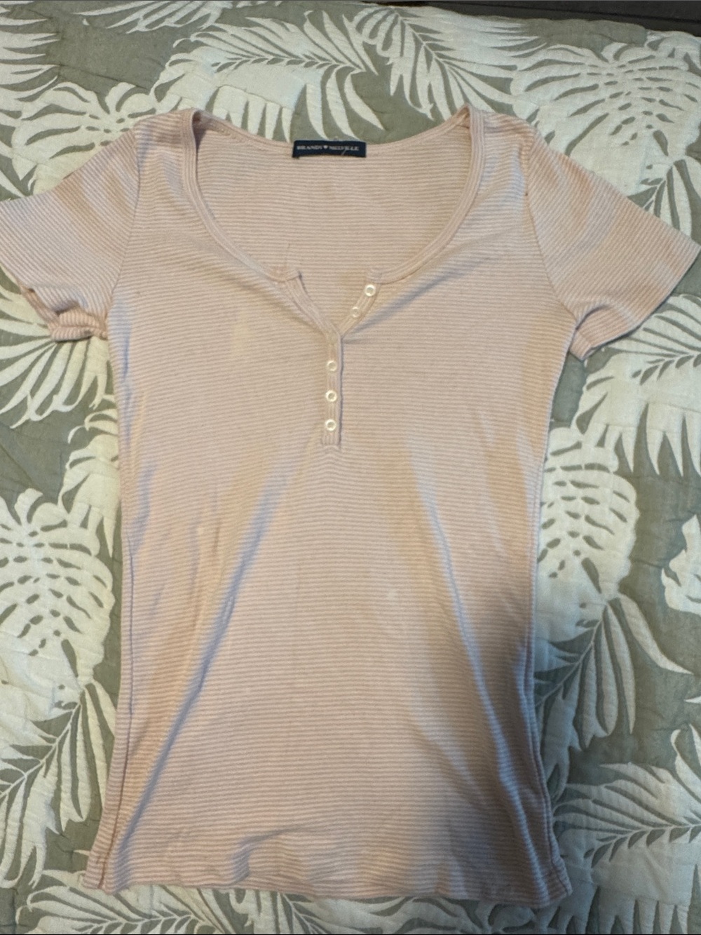 Brandy Melville Striped Zelly Short Sleeve Tee with Buttons